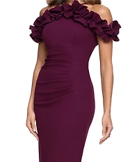Xscape Scuba Crepe Ruffle Top Long Dress