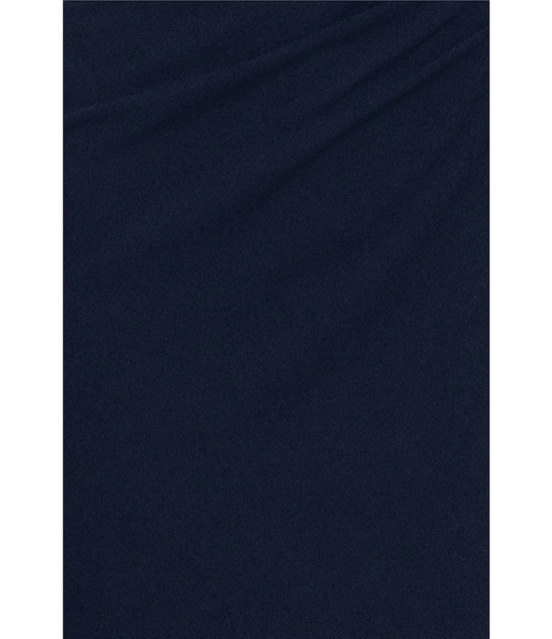 Xscape Scuba Crepe V-Neck Sleeveless Wire Ruffle Trim Ruched Back Dress