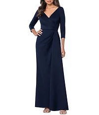 Xscape Scuba Long Sleeve V Neck Gown