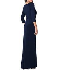 Xscape Scuba Long Sleeve V Neck Gown