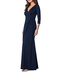 Xscape Scuba Long Sleeve V Neck Gown