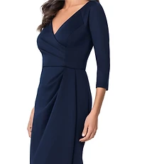 Xscape Scuba Long Sleeve V Neck Gown