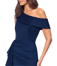 Xscape Scuba One Shoulder Neck Sleeveless Ruched Front Drape Gown