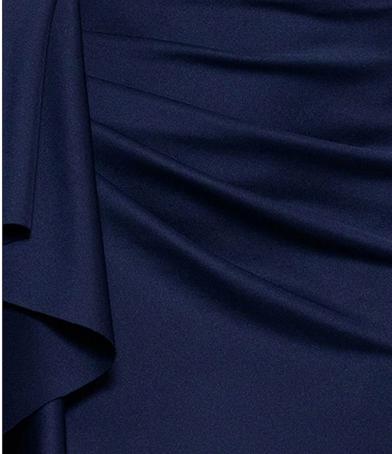 Xscape Scuba One Shoulder Neck Sleeveless Ruched Front Drape Gown