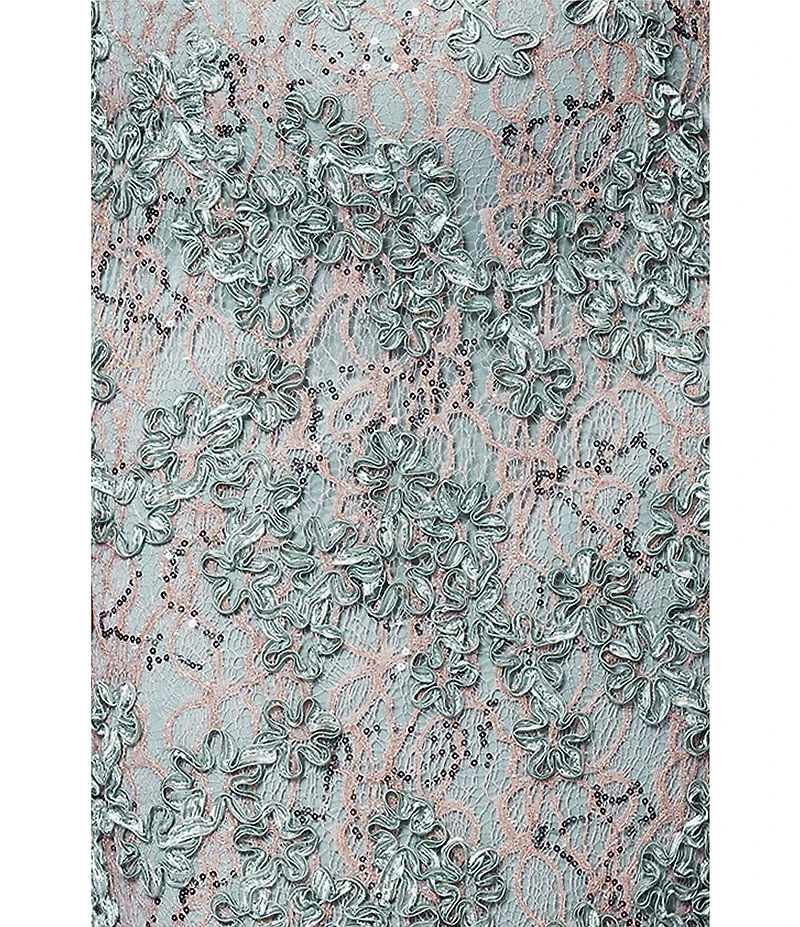 Xscape Soutache Lace Floral Print One-Shoulder Neck Sleeveless Sheath Gown
