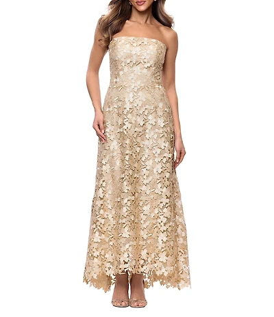 Xscape Strapless Chemical Lace Long Dress