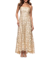 Xscape Strapless Chemical Lace Long Dress