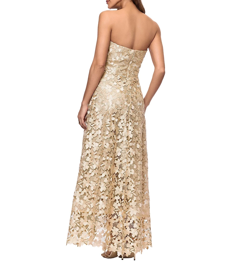 Xscape Strapless Chemical Lace Long Dress