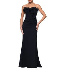 Xscape Strapless Flower Ruffle Sleeveless Gown