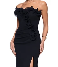 Xscape Strapless Flower Ruffle Sleeveless Gown