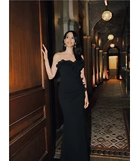 Xscape Strapless Flower Ruffle Sleeveless Gown