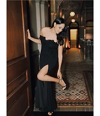 Xscape Strapless Flower Ruffle Sleeveless Gown