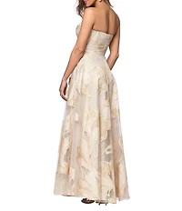 Xscape Strapless Jacquard Burnout A-Line Floral Gown