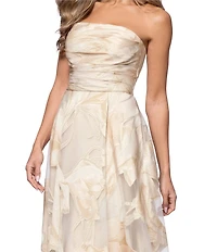 Xscape Strapless Jacquard Burnout A-Line Floral Gown