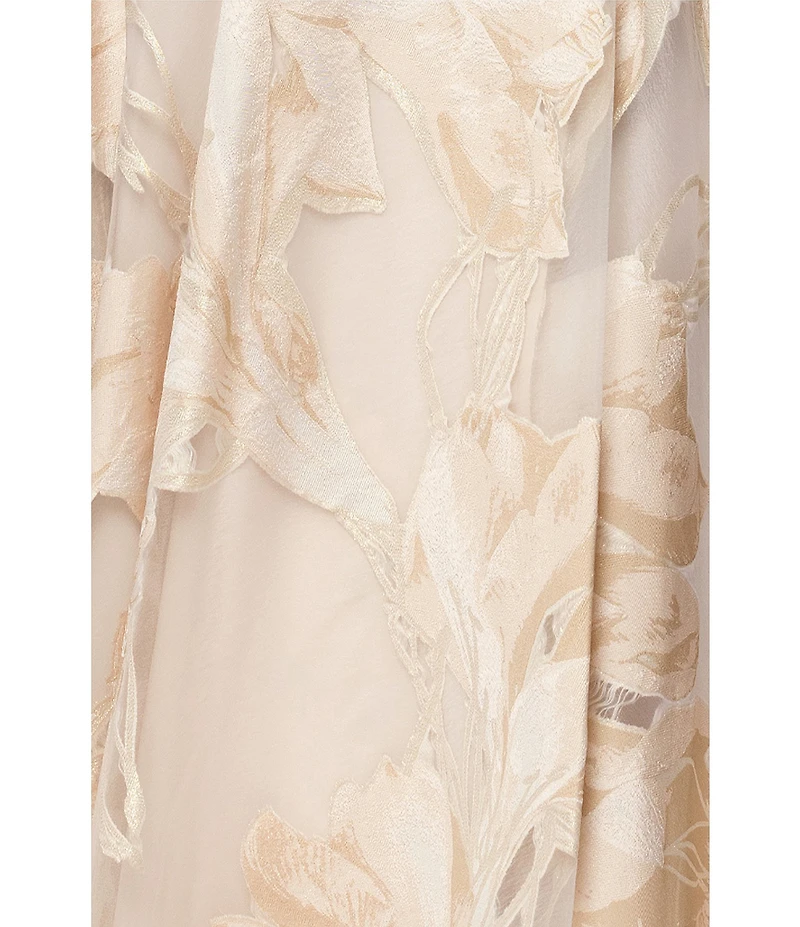 Xscape Strapless Jacquard Burnout A-Line Floral Gown