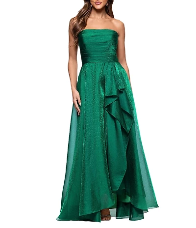 Xscape Strapless Organza Ruffle Gown