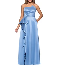 Xscape Strapless Ruffle Mikado Strapless Long Dress