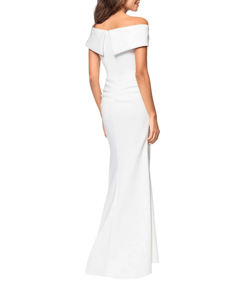 Xscape Stretch Off-the-Shoulder Short Sleeve Mermaid Ruffle Gown