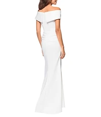 Xscape Stretch Off-the-Shoulder Short Sleeve Mermaid Ruffle Gown