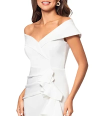 Xscape Stretch Off-the-Shoulder Short Sleeve Mermaid Ruffle Gown