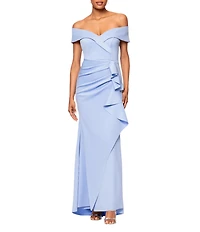 Xscape Stretch Off-the-Shoulder Short Sleeve Mermaid Gown with Ruffle