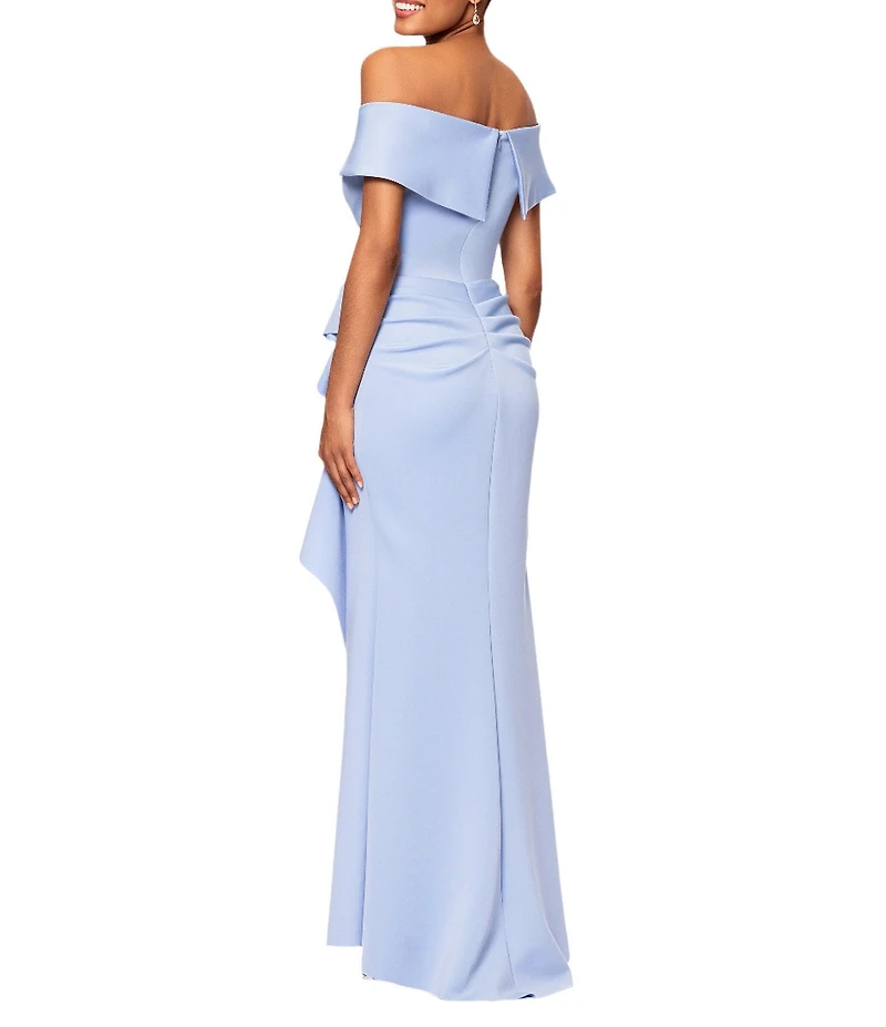 Xscape Stretch Off-the-Shoulder Short Sleeve Mermaid Gown with Ruffle