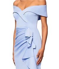 Xscape Stretch Off-the-Shoulder Short Sleeve Mermaid Gown with Ruffle