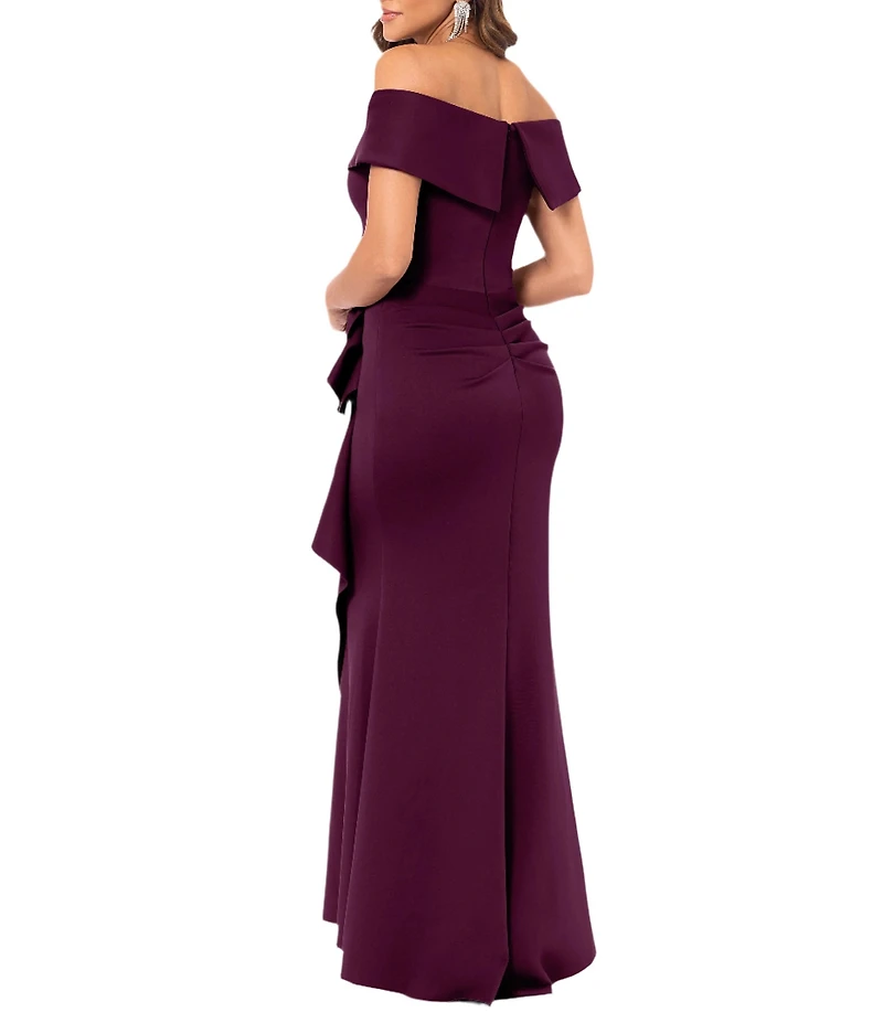 Xscape Stretch Off-the-Shoulder Short Sleeve Mermaid Gown with Ruffle
