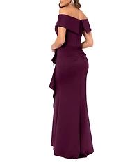 Xscape Stretch Off-the-Shoulder Short Sleeve Mermaid Gown with Ruffle