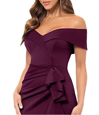 Xscape Stretch Off-the-Shoulder Short Sleeve Mermaid Gown with Ruffle