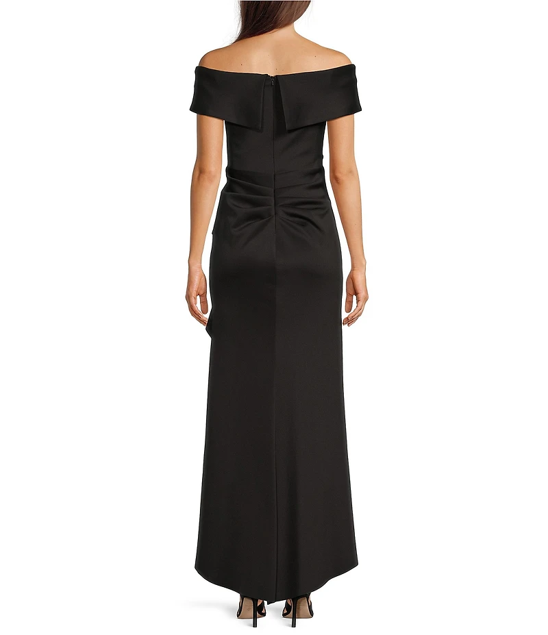 Xscape Stretch Off-the-Shoulder Short Sleeve Mermaid Gown with Ruffle