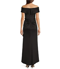 Xscape Stretch Off-the-Shoulder Short Sleeve Mermaid Gown with Ruffle