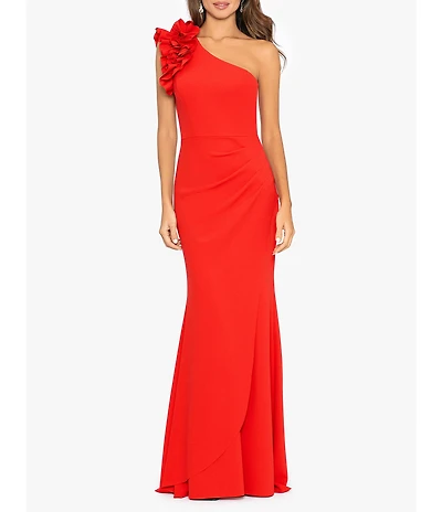 Xscape Stretch Scuba Crepe One Shoulder Ruffle Gown