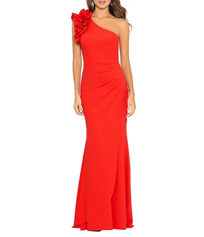 Xscape Stretch Scuba Crepe One Shoulder Ruffle Gown