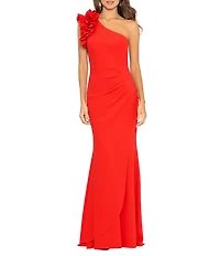 Xscape Stretch Scuba Crepe One Shoulder Ruffle Gown