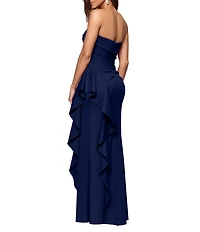 Xscape Suba Strapless Ruched Side Ruffle Sheath Dress