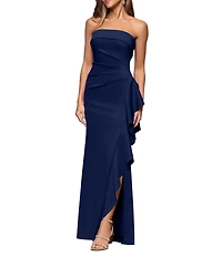 Xscape Suba Strapless Ruched Side Ruffle Sheath Dress