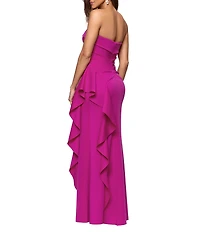 Xscape Suba Strapless Ruched Side Ruffle Sheath Dress