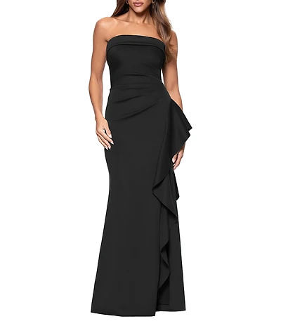 Xscape Suba Strapless Ruched Side Ruffle Sheath Dress