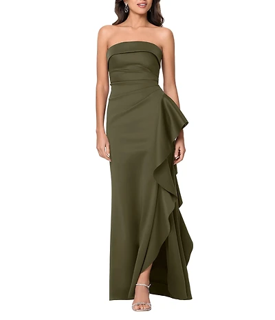 Xscape Suba Strapless Ruched Side Ruffle Sheath Dress