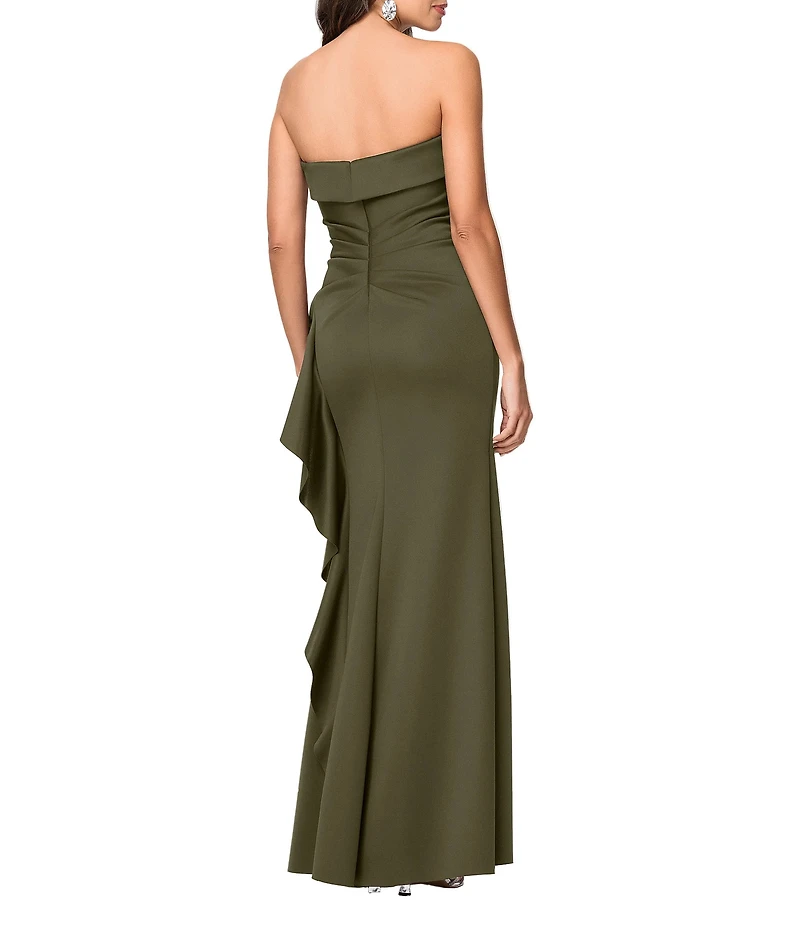 Xscape Suba Strapless Ruched Side Ruffle Sheath Dress