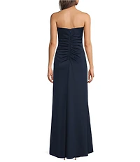 Xscape Tech Scuba Strapless Sweetheart Neckline Side Hardware Ruched Sheath Long Dress