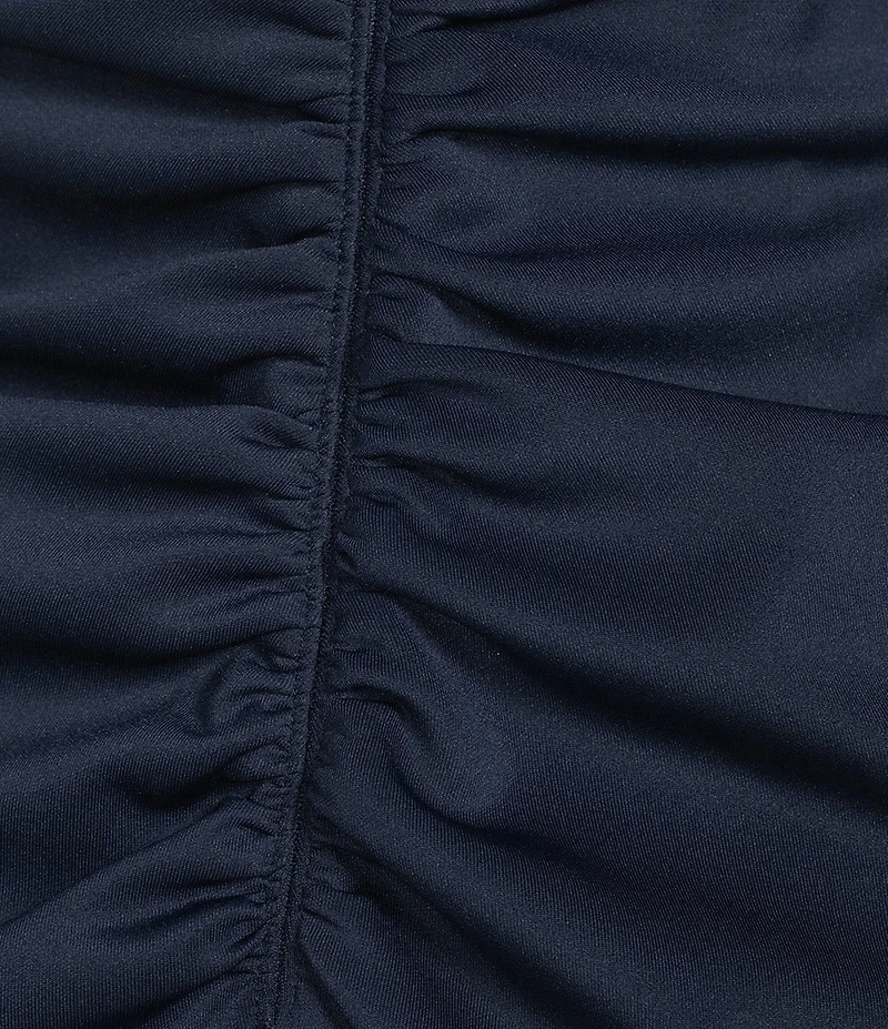 Xscape Tech Scuba Strapless Sweetheart Neckline Side Hardware Ruched Sheath Long Dress