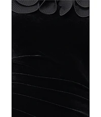 Xscape Velvet Off the Shoulder Ruffle Gown