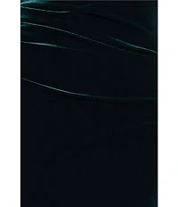 Xscape Velvet Off The Shoulder Split Neck Long Sleeve Pleated Front Gathered Back Gown