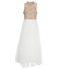 Xtraordinary Big Girls Beaded-Lace Bodice Tulle Skirt Long Social Dress