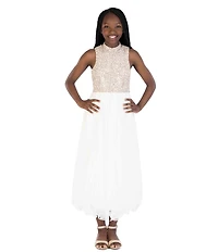 Xtraordinary Big Girls Beaded-Lace Bodice Tulle Skirt Long Social Dress