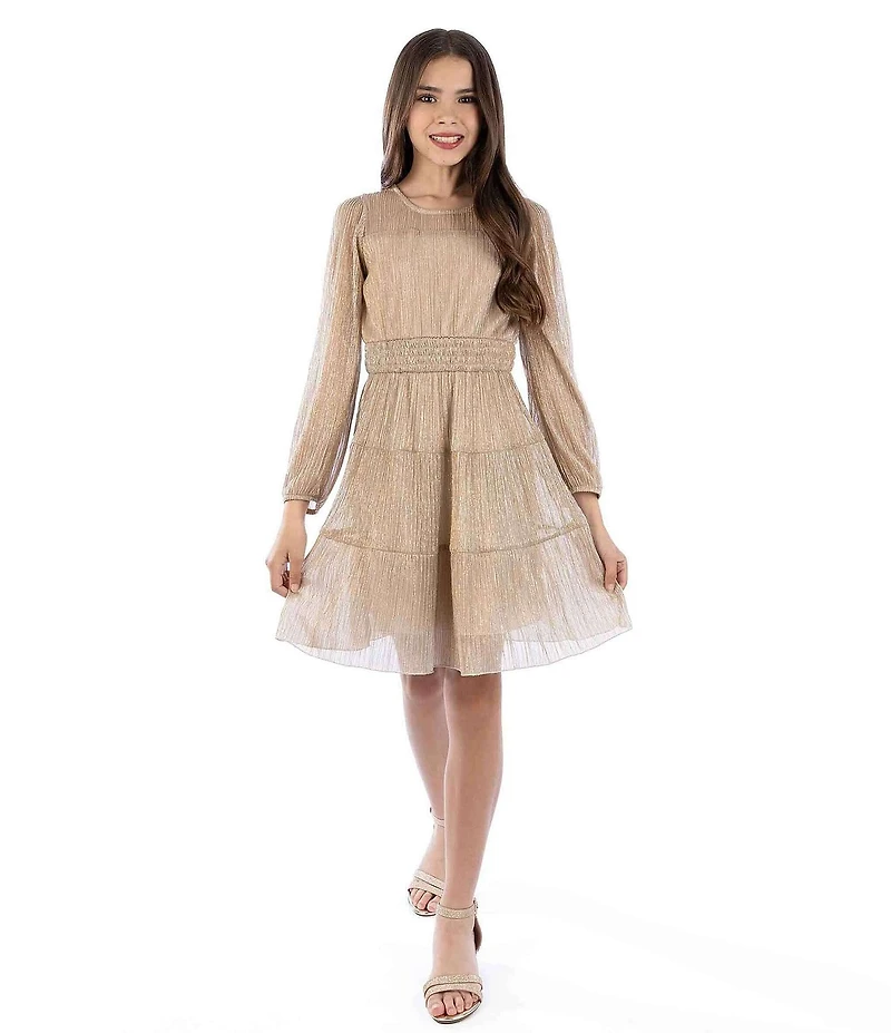 Xtraordinary Big Girls 7-16 Blouson-Sleeve Foiled Mesh Fit & Flare Dress