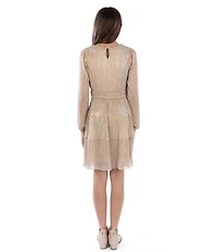 Xtraordinary Big Girls 7-16 Blouson-Sleeve Foiled Mesh Fit & Flare Dress