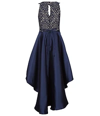 Xtraordinary Big Girls Bonded-Lace Mikado High-Low Dress